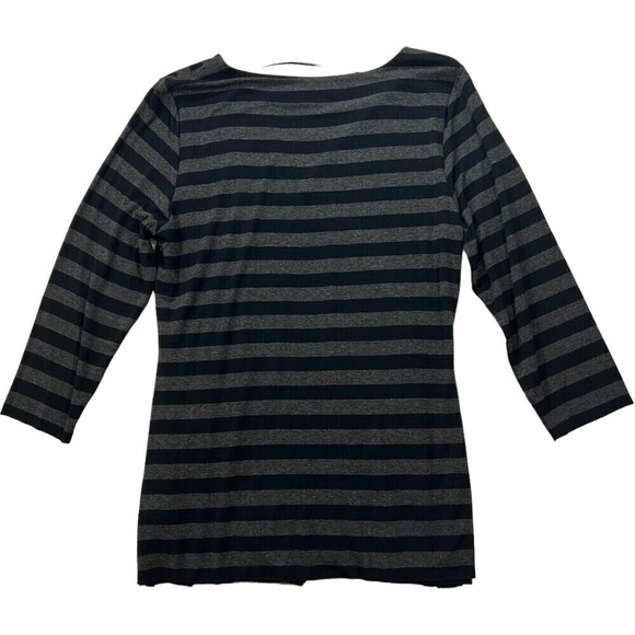 Vince Camuto Gray Black‎ Stripe Layer Crossover 3/4 Sleeve V Neck Stretch Top L - Picture 2 of 11
